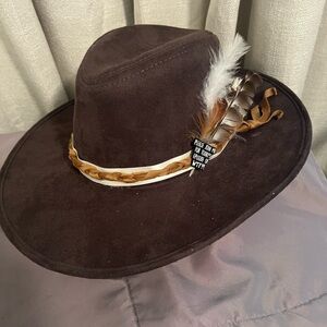 Dark Grey Cowboy Hat with Feather Accent